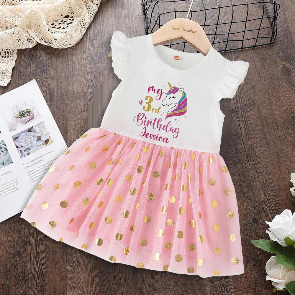 Personalized Unicorn 1 2 3 4  Birthday Custom Name Girl Cake Dresses Baptism Tutu Dress Cute Girls Skirt Birthday Party Outfit