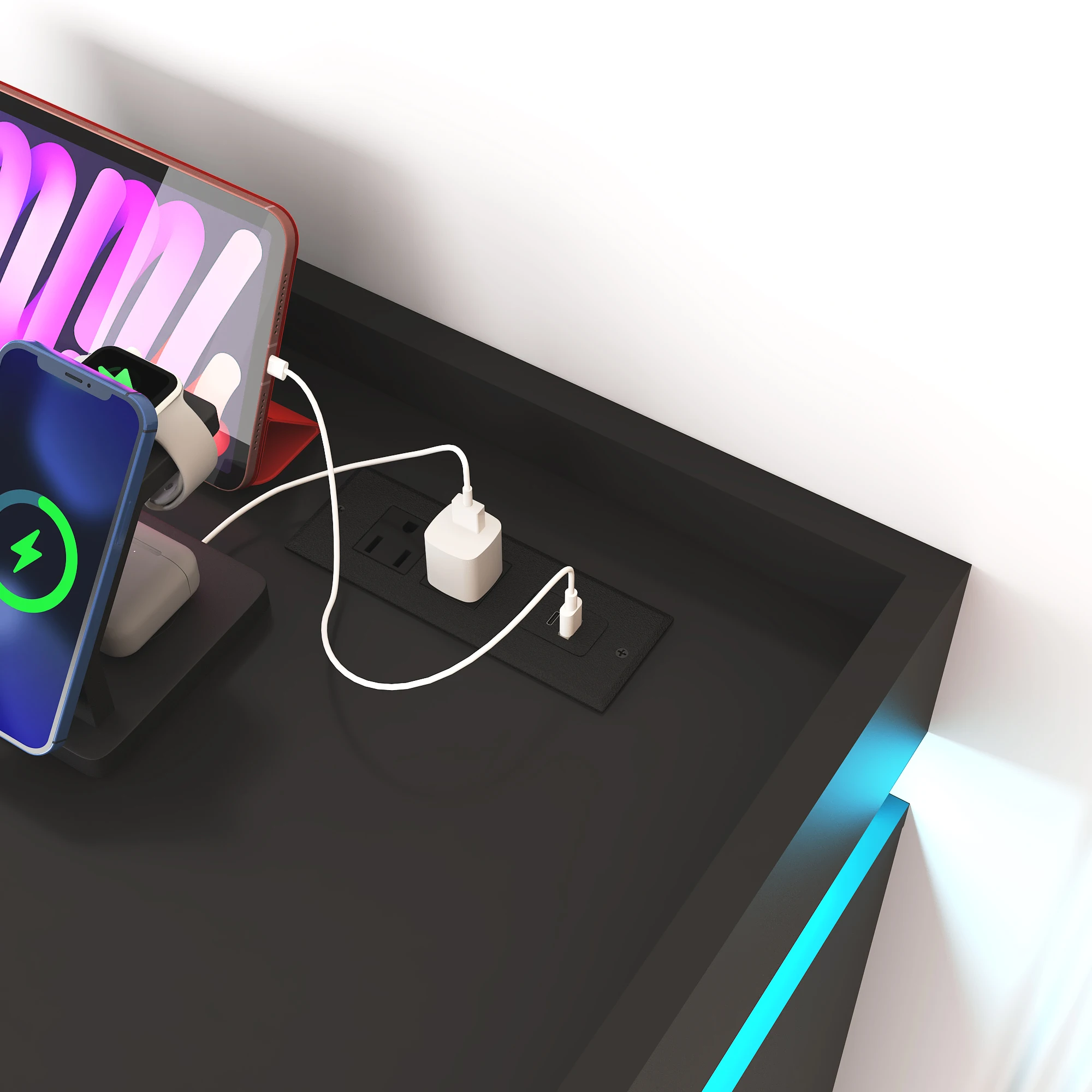 خزانة ذات 8 أدراج مع ضوء LED، خزانة ذات أدراج حديثة للخزانة، خزانة تنظيم بأدراج واسعة مقاس 47 بوصة لغرفة النوم وغرفة المعيشة #5