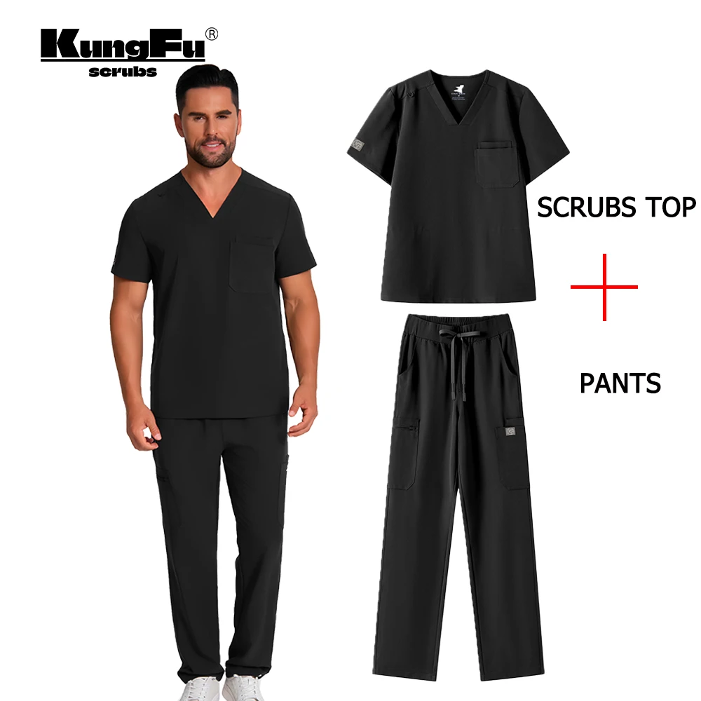 

Мужской классический хирургический скраб с антибактериальной тканью с ионами серебра для врача и медсестры, больничная форма