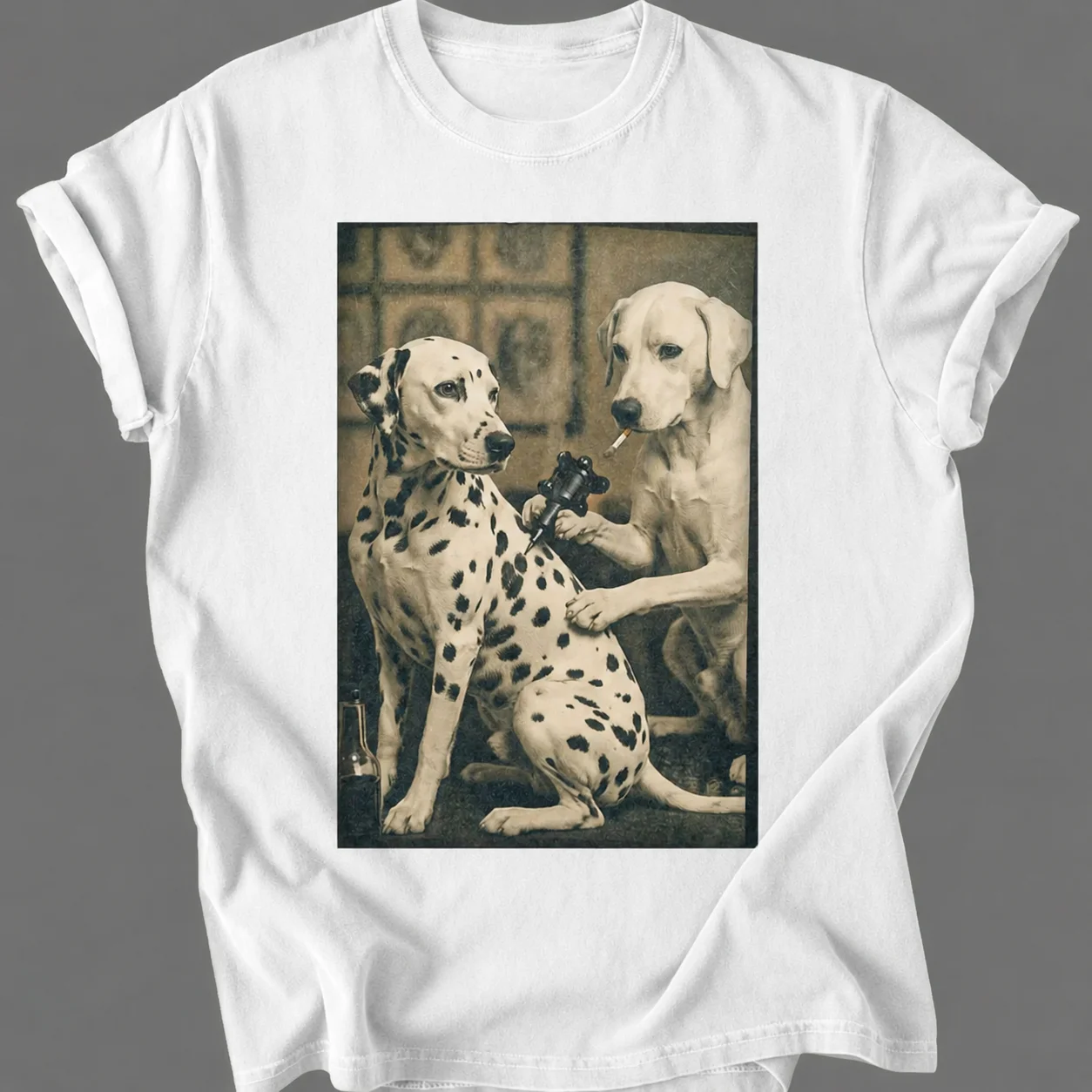 2026 Vintage Dog Tattoo T-Shirt Unisex Short Sleeve Tee Washed Black Funny Dalmatians Portrait Graphic Retro Animal Streetwear