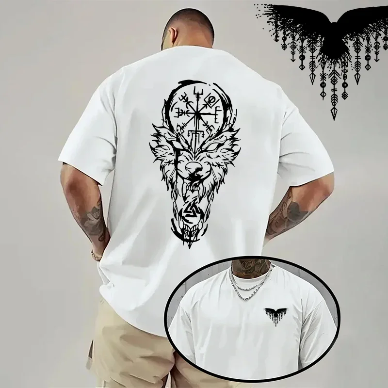 2026 New Mens Tshirt Spring Summer Casual Fashion Short Sleeve Oversize Tee Nordic Ancient Print Pattern Top 8 Styles