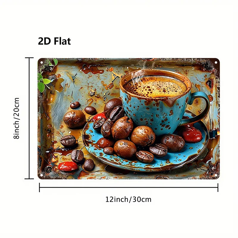 Decoration Featuring Coffee Cups And Coffee Beans, Durable Metal Plaque, Ideal for Bars, Bedrooms, Restaurants, Kitchens