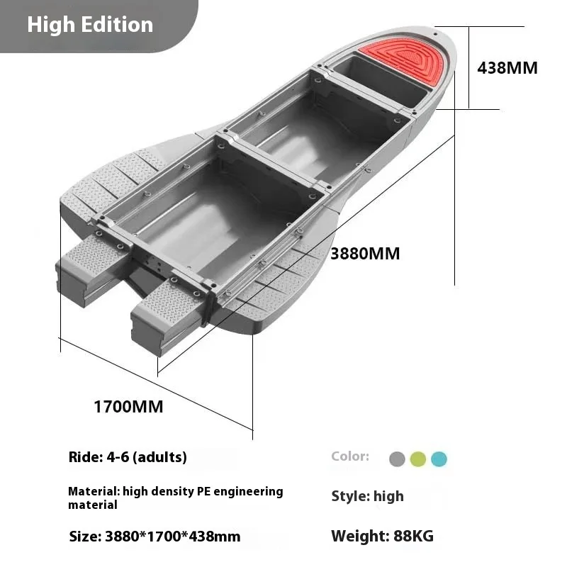 Detachable dinghy, Stacked fish boat, PE environmental Protection material, can carry 5 people, green/gray