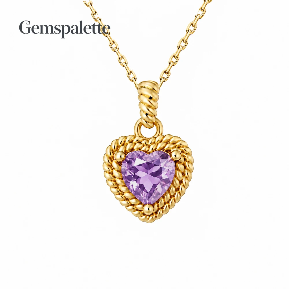 GP S925 Sterling Silver Natural Purple Amethyst Necklace Twisted Bezel Heart Gem Pendant Necklace Women Luxury Fine Jewelry Gift
