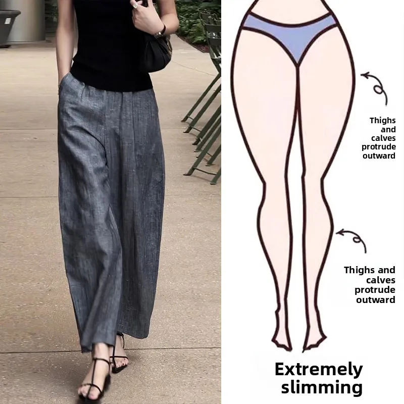 

Summer plus Size Casual Pants Women Loose Wide Leg High Waist Comfortable Breathable Big Code Fashionable Slimming Trousers