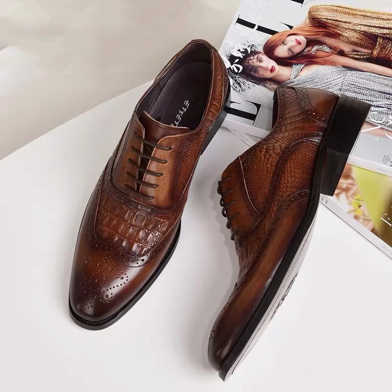 Plus Szie 48 Brock Oxford retro crocodile leather men formal spring autumn new \'s for Work Casual business shoes Wedding shoes