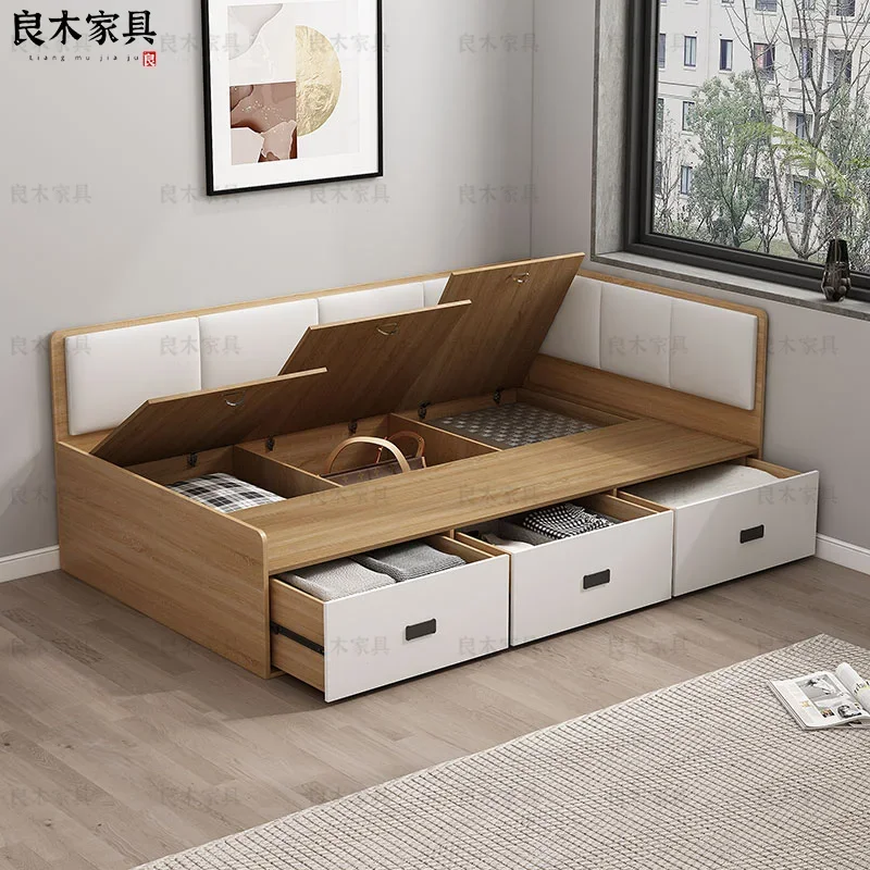 Modern simple soft bag tatami bed storage panel storage single bed small apartment multi-functional storage bed