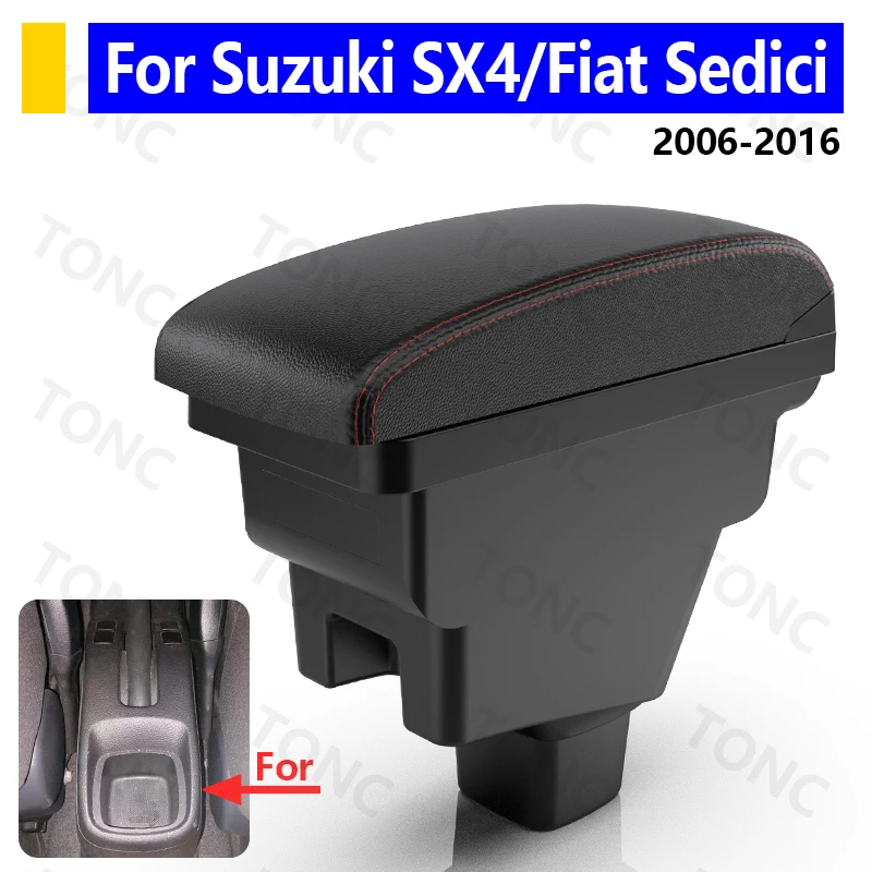 For Suzuki SX4 Armrest For Fiat Sedici 4X4 2006-2016 Interior Design Car Console Black PU leather Storage Box Car Accessories