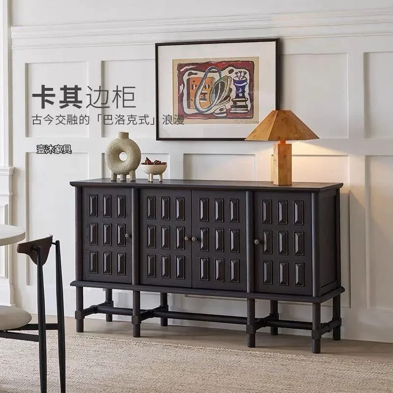 Solid Wood Side Cabinet Simple Living Room Integrated Wall Tea Cabinet Kitchen Storage Locker Wine Cabinet