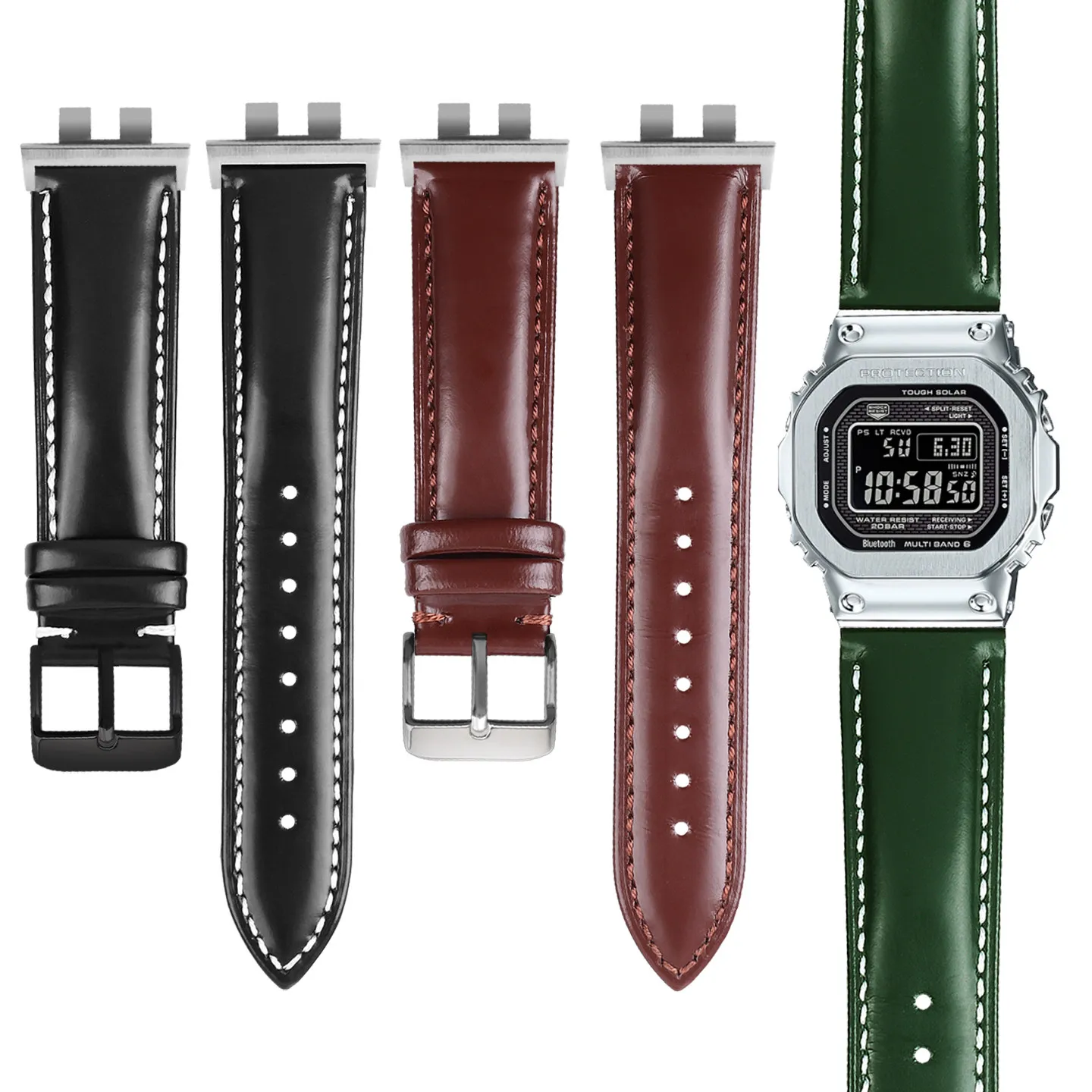 Suitable for Casio G-SHOCK Watch Strap GMW-B5000 Gold and Silver Small Square Leather Cowhide Strap