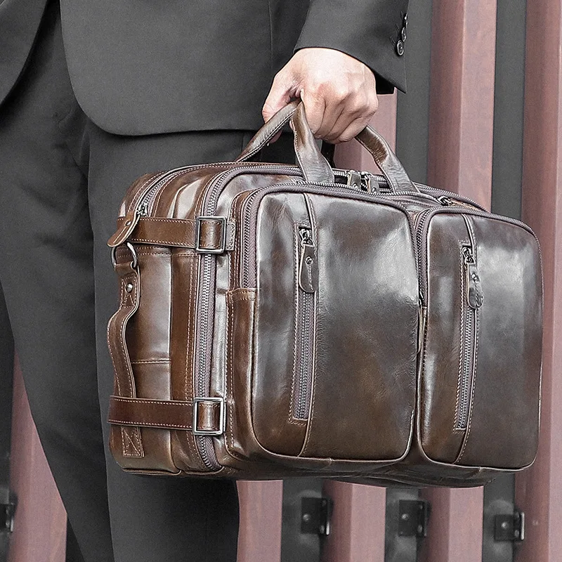 Genuine Leather Luggage Travel Bag Men's Leather Travel Fashion Multi-Function Duffle Bag Large Tote Weekend Bag