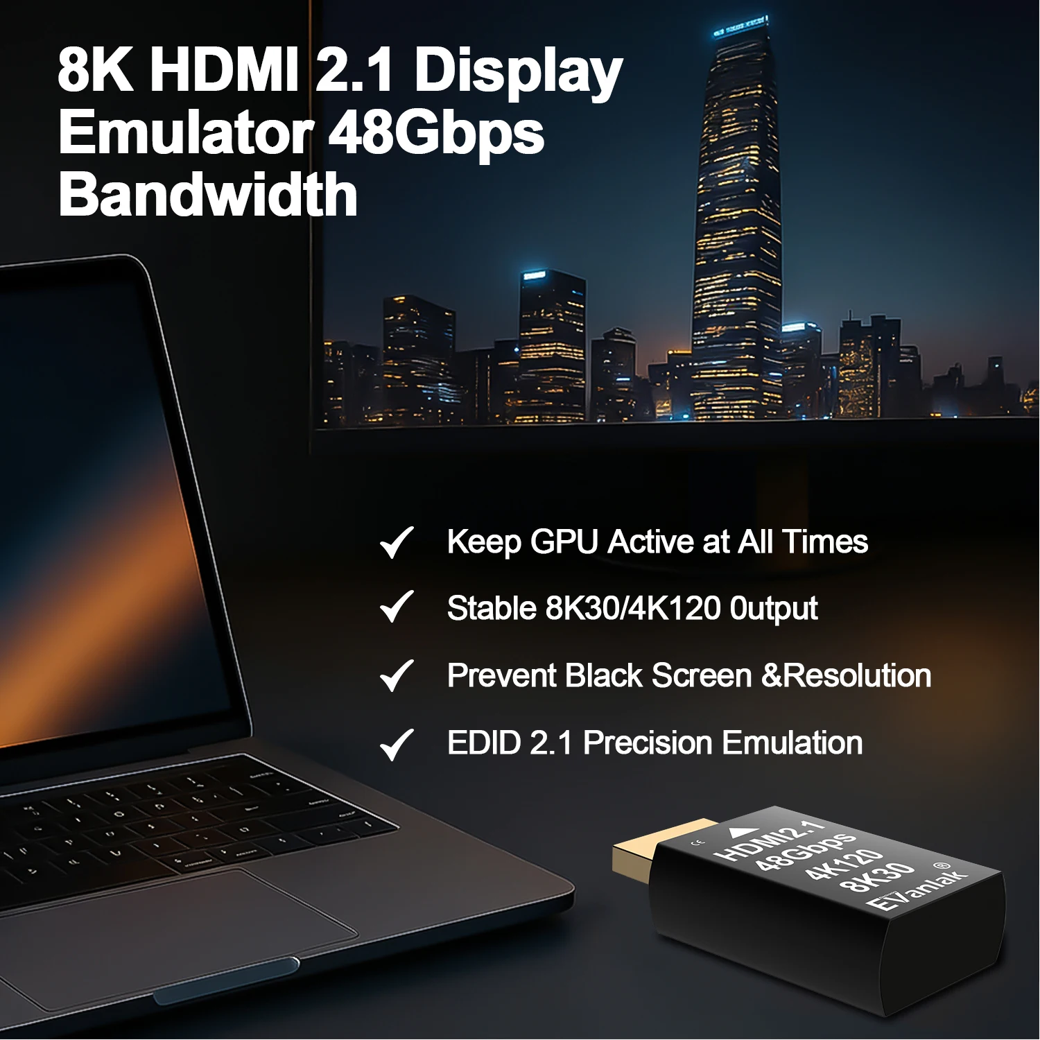 4K 120Hz HDMI 2.1 Dummy Plug EDID Headless Adapter, Virtual Display Emulator for PC,VR & Crypto Mining,Supports 8K@30Hz,4K@120Hz