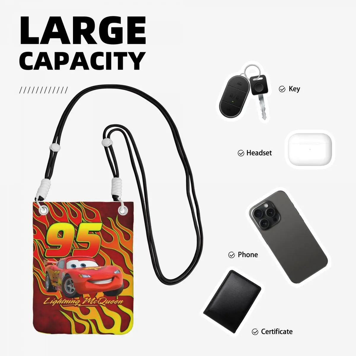 مخصص البرق ماكوين محفظة الهاتف الذكي مع حزام سباق السيارات حقيبة كروسبودي النساء الرجال تشغيل حقيبة الهاتف المحمول