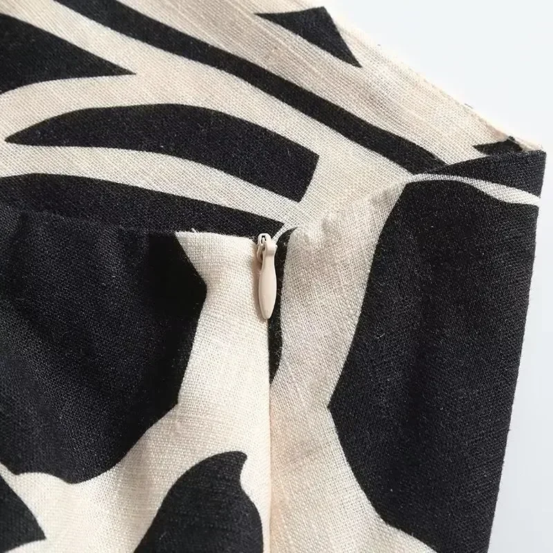 Dames 2023 Chique Mode Temperament Joker Print Patroon Split Lange Rok Retro Hoge Taille Rits Rok Mujer