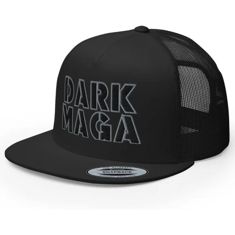 

NG Dark MAGA Never Surrender Embroidered Flat Bill Trucker Hat High Crown Adjustable Trump Black MAGA Cap