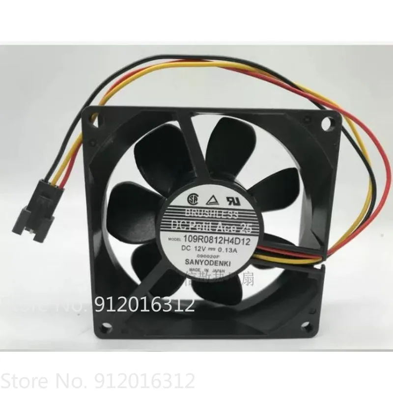 Original New Fan for Sanyo 8025 109R0812H4D12 DC12V 0.13A 3-wire Cooling Fan 8cm 80 * 80 * 25MM