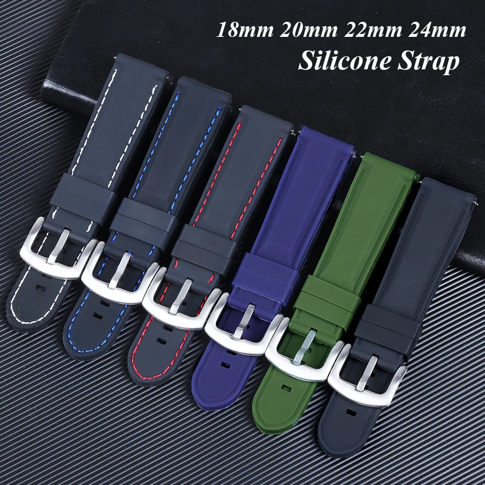Silicone Waterproof Quick Release Watchband 18mm 20mm 22mm 24mm Black Green Rubber Strap for Seiko Soft Dustproof Watch Bracelet