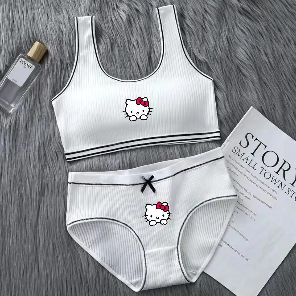 

Sanrio Hello Kitty Underwear Set Female for Junior High School and Childbearing Period Small Vest for Girls Thin Bras Brief Sets