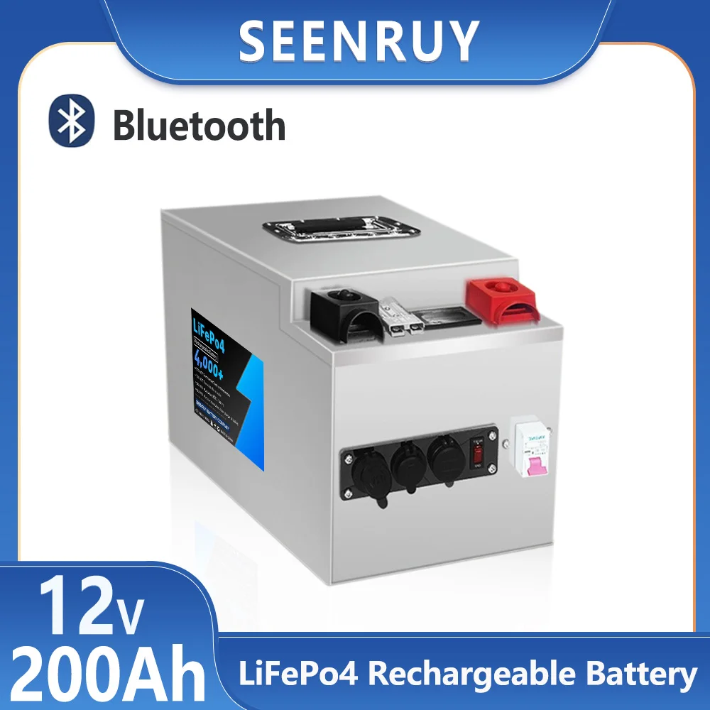 

12v 200AH Lifepo4 Battery Pack Built-in BMS Optional Bluetooth Deep Cycle for RV Solar Outdoor work Family emergency