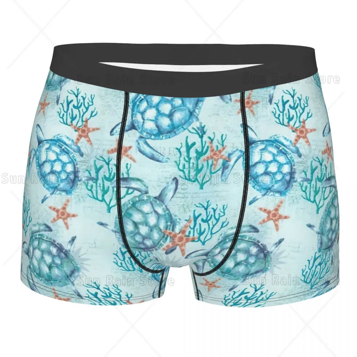 Custom Blue Turtle Boxers Shorts Men Ocean Animal Briefs Underwear Fashion Underpants