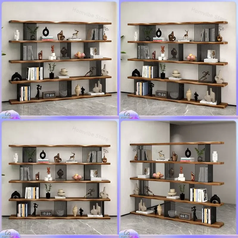 Solid Wood Bookshelf Floor to Ceiling Living Room Partition Storage Rack Multi Layer Adjustable Home Office Bookcase Modern