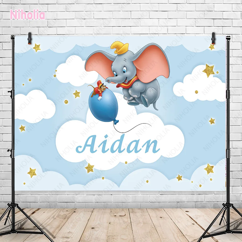 Dumbo cyrk tło imprezowe chłopiec lub dziewczynka fotografia tło na urodziny różowy Baby Shower rekwizyty fotograficzne Decors transparent plakat