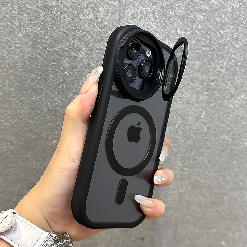 Faltbare Glaslinsen-Halterung, magnetische transparente Hülle für iPhone 18 17 16 15 14 13 12 Pro Max, für Magsafe, mit Handschlaufe, stoßfeste Schutzhülle – Detail 11