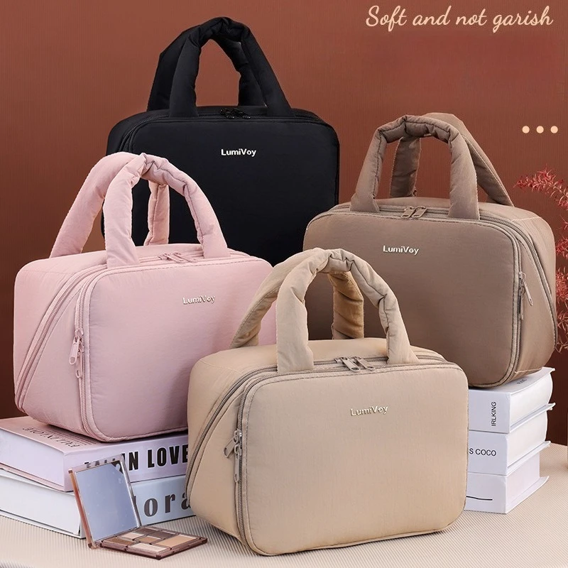 Multi Compartment Foldable Makeup Bag For Women Cosmetic Organizer Portable Travel Mesh Pocket Beauty Toiletry Storage Handbag