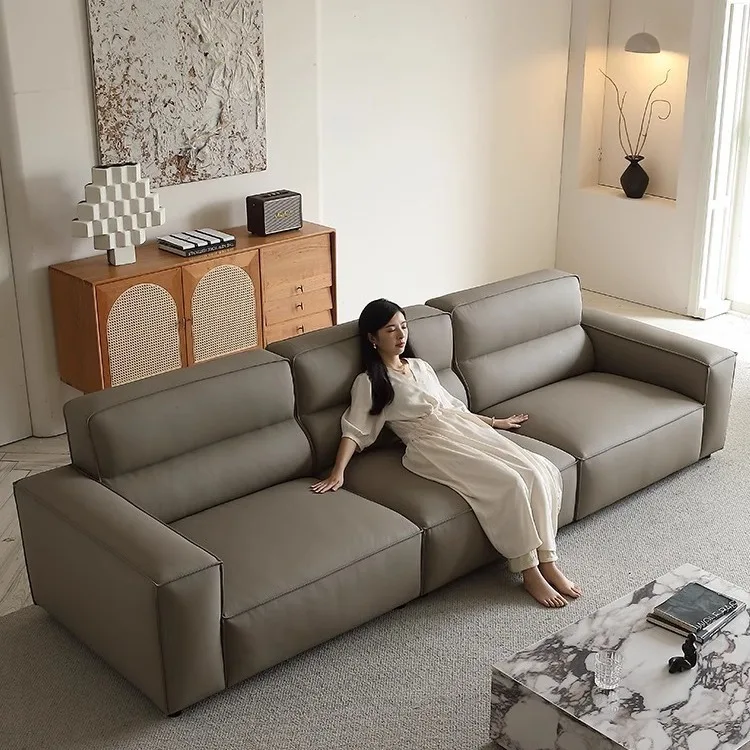 

Modern Live Room Home Couch Minimalist Leather Tofu Block Sofa Set Furniture Living Room Sofas