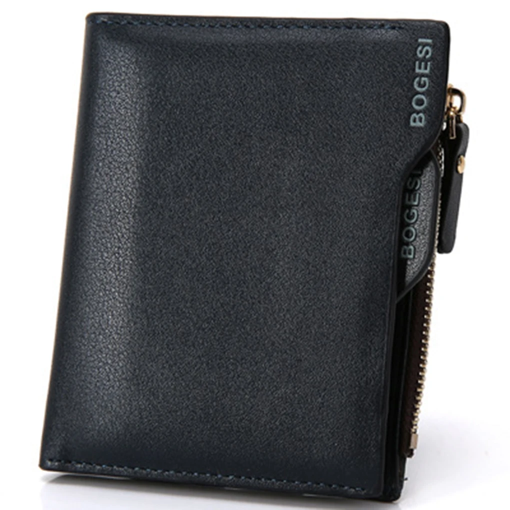 Vertical Men’s ID Cridit Card Slots PU Bifold Style Short Wallet Zipper Coin Money Purse