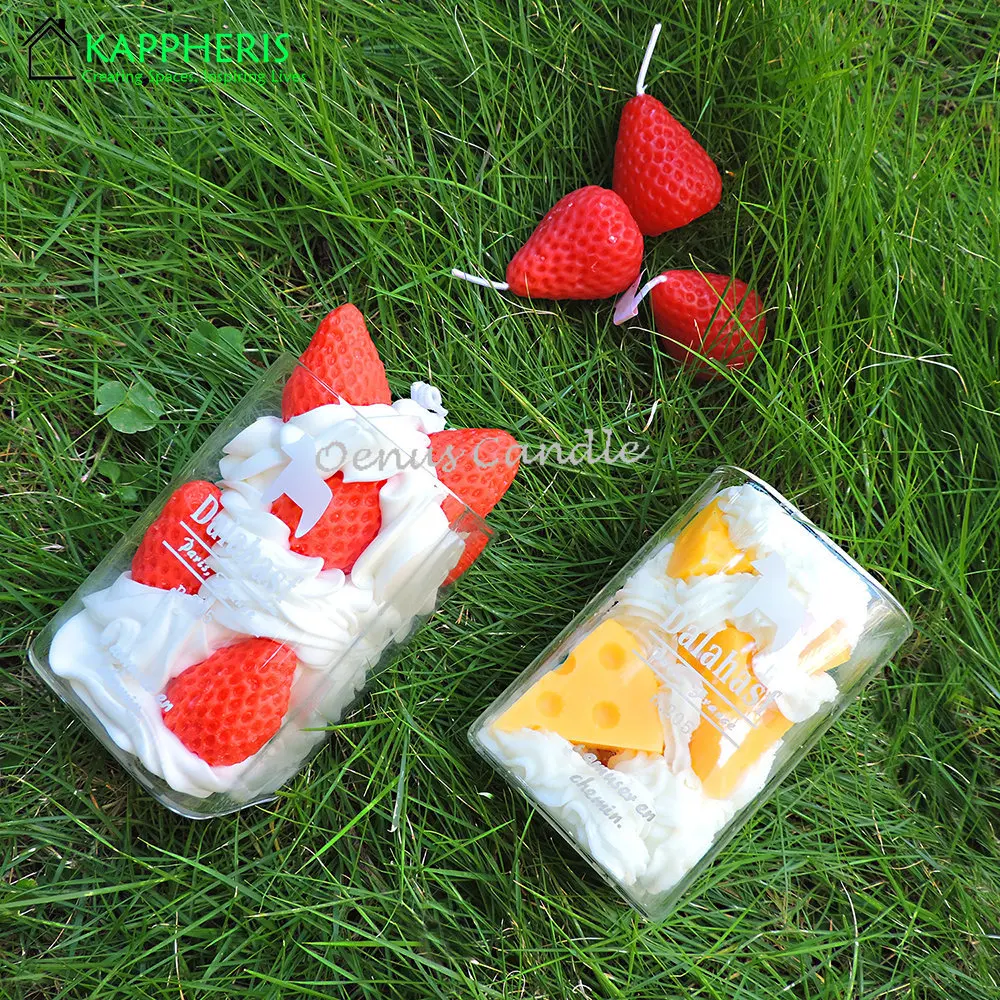 גבינת תות ארומטי נרות מזויף קינוח נרות ריחני בצנצנות זכוכית מזון נר עבור קפה חנות עיצוב הבית