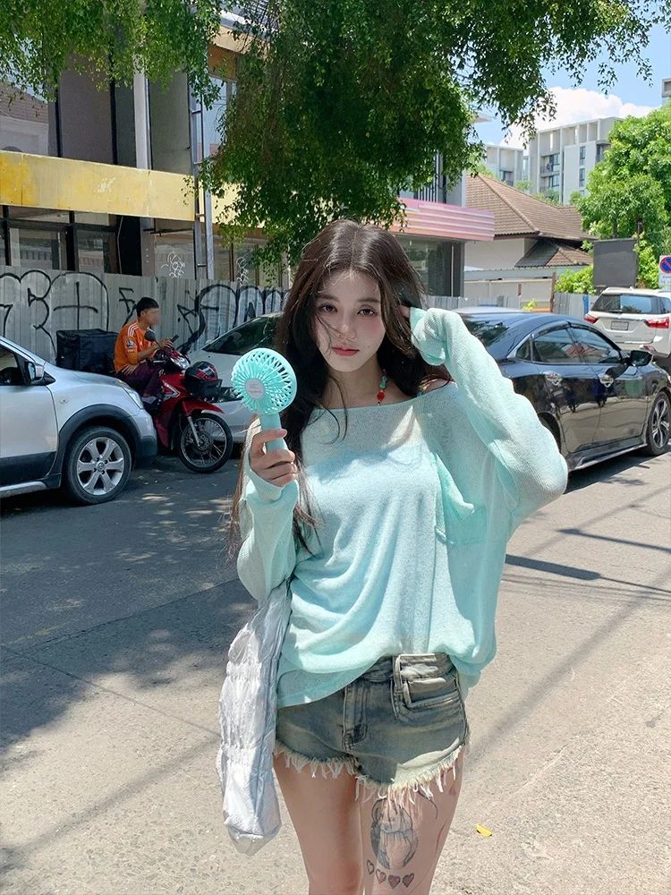 

Свободная трикотажная футболка с защитой от солнца Forlions Summer Dopane Lightweight Long Sve round Ne Повседневный женский топ