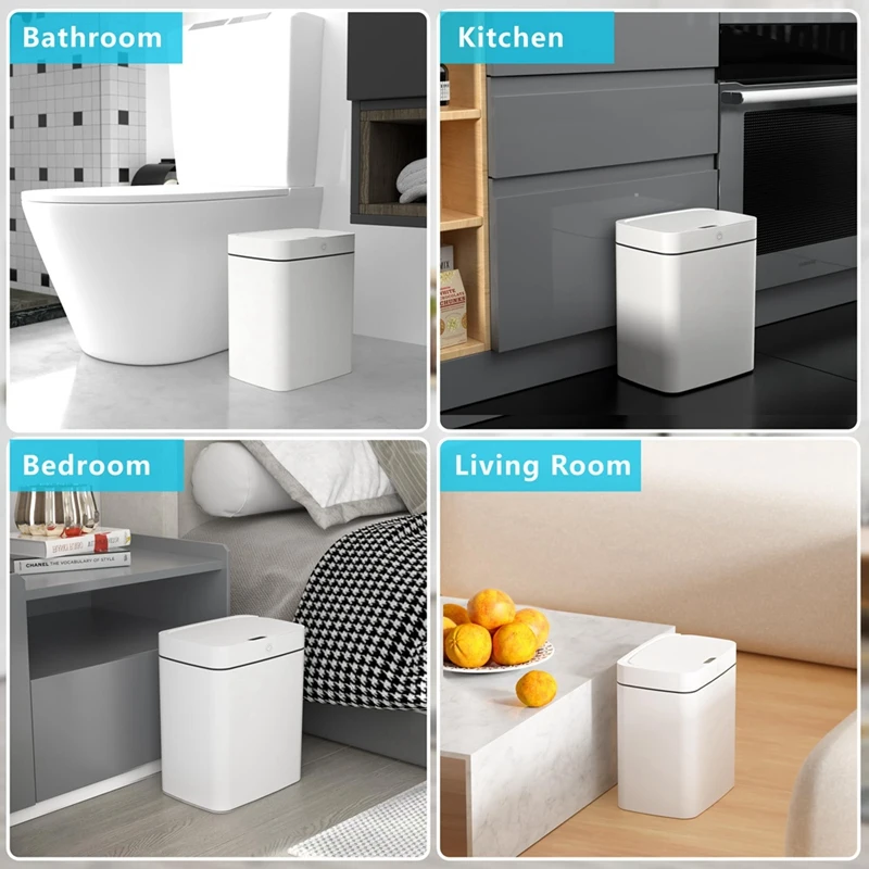 2PCS Bathroom Trash Can With Lid Smart Automatic Touchless Garbage Can Slim Motion Sensor Waterproof Trash Bin White