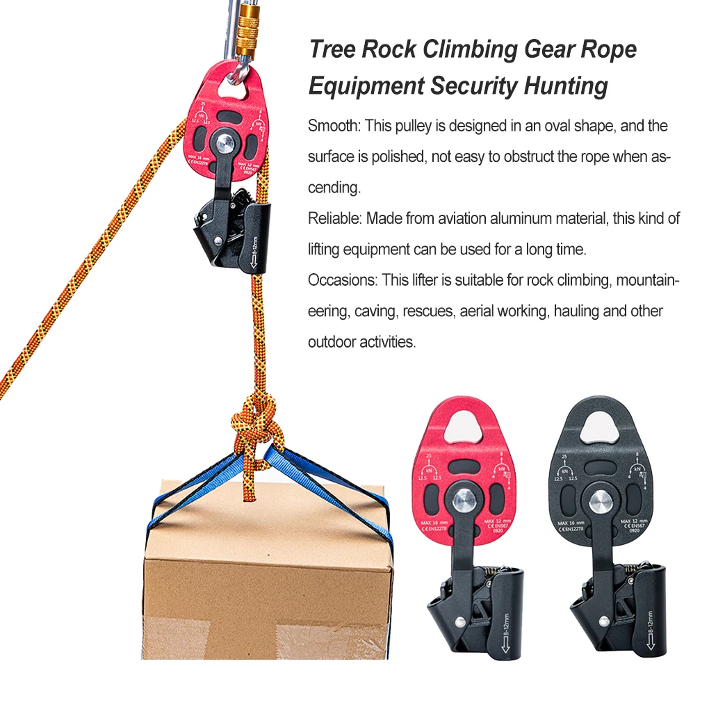 Imagem -02 - Outdoor Portátil Ascender Elevação Polia Escalada Rigging Lifter Caminhadas Rapel Emergência Montanhismo Vermelho 4kn