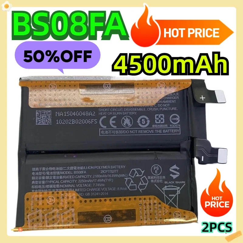 For Xiaomi Black Shark 4 Pro 4Pro / 4S Pro 4SPro PRS-H0 PRS-A0 5RS KSR-A0 New High Quality BS08FA Phone Battery 4500mAh 2pcs