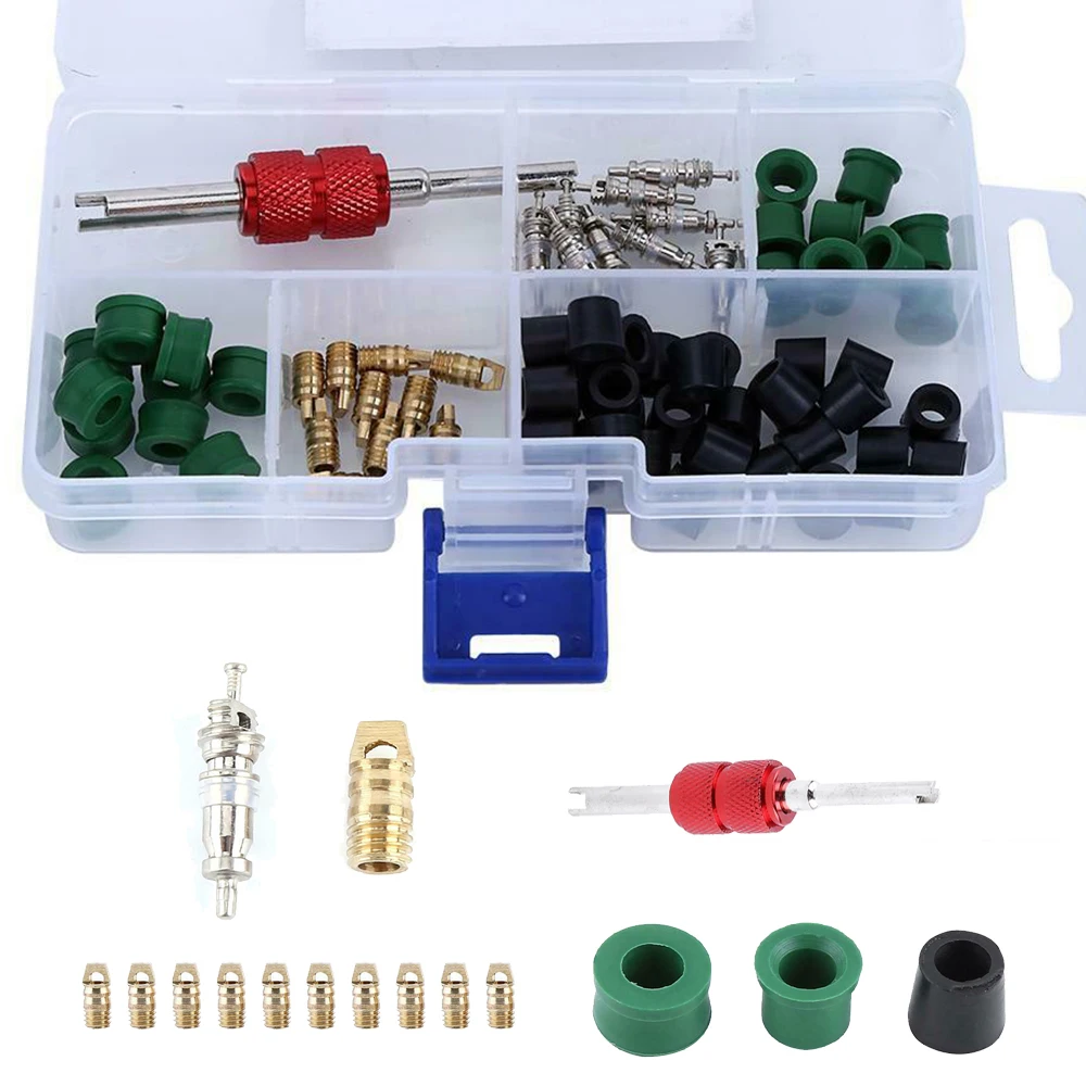 Kit de clasificación de reparación de aire acondicionado, herramienta para núcleos de válvulas, juntas de manguera, herramienta de núcleo de válvula para problemas de aire acondicionado de coche, 71 Uds.