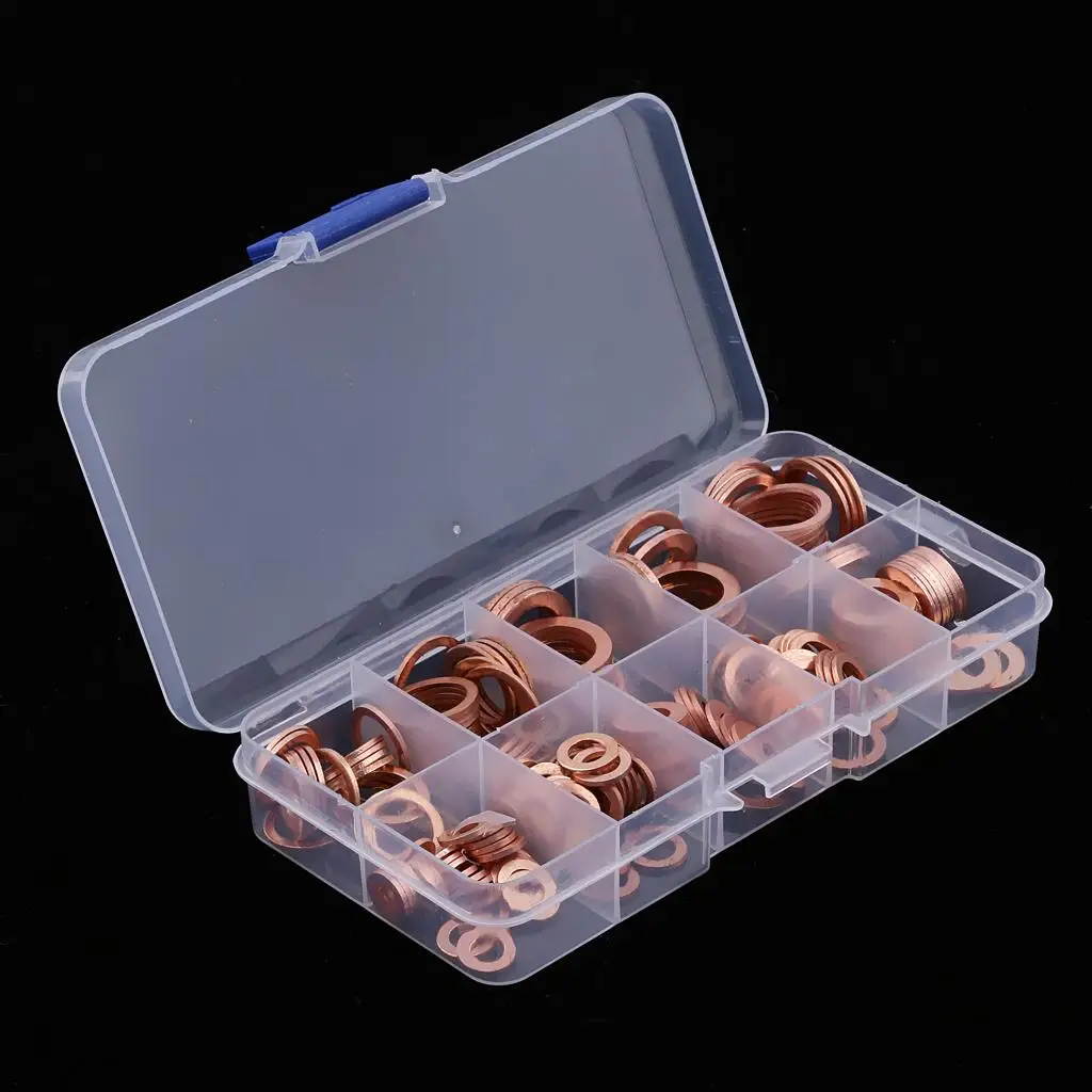 200pcs Oil Drain Plug Washer Seal Assortment Assorted with Box