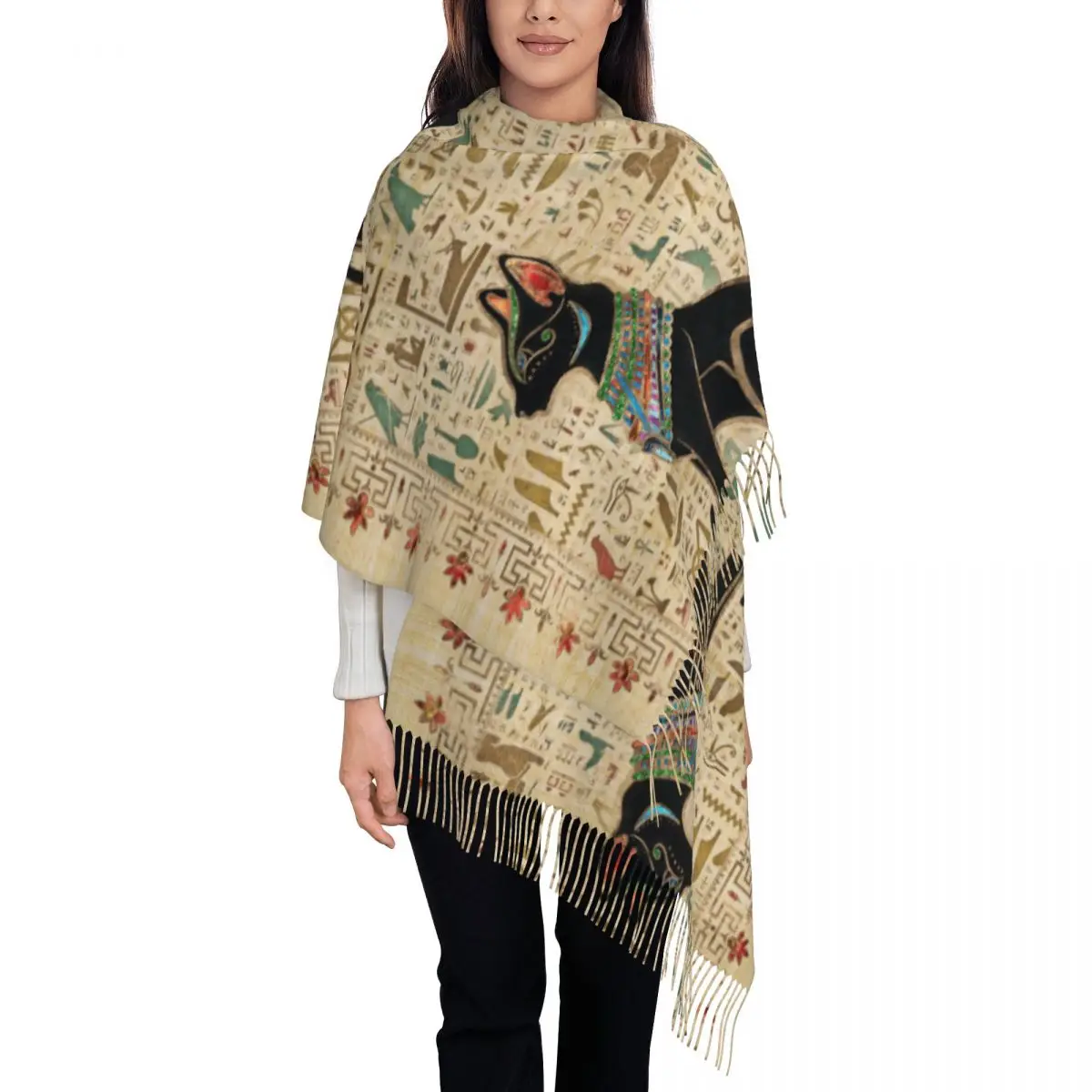 Egyptian Cat Shawls Wraps Women Warm Large Long Scarf Ancient Egypt Reversible Shawl Scarves