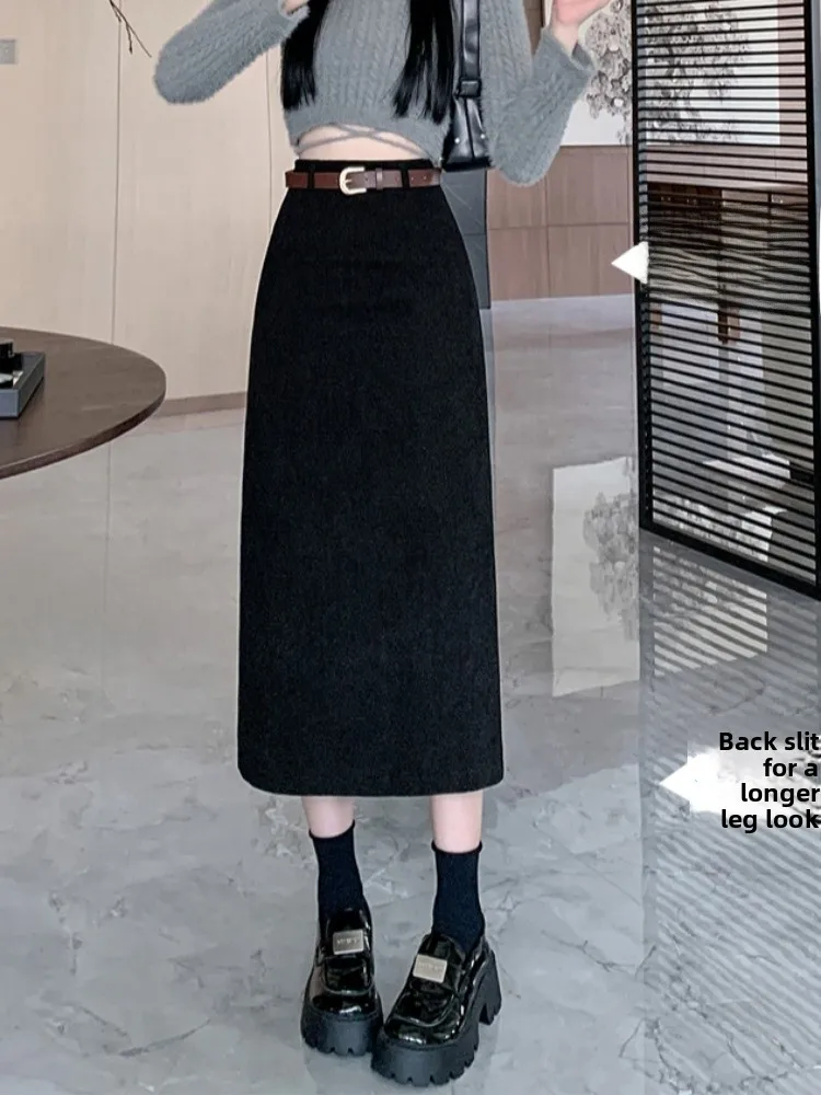 Spódnica midi w kształcie litery A, z wysokim stanem, prosty krój, wyszczuplająca, damska, jesienna, miękka, wygodna, francuska, dzianinowa.