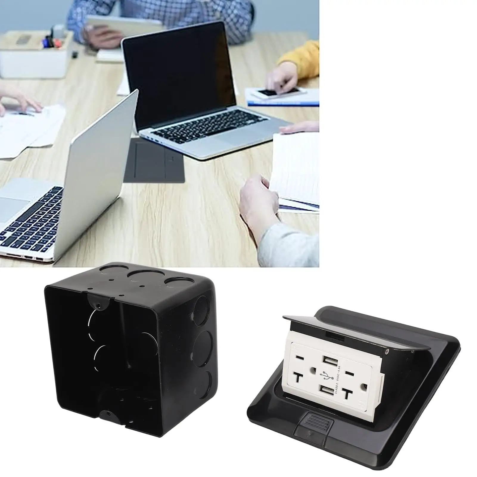 20A Power Strip Desktop Socket with 3 AC Outlets & Dual USB Ports, US Standard Connection Box, 125V