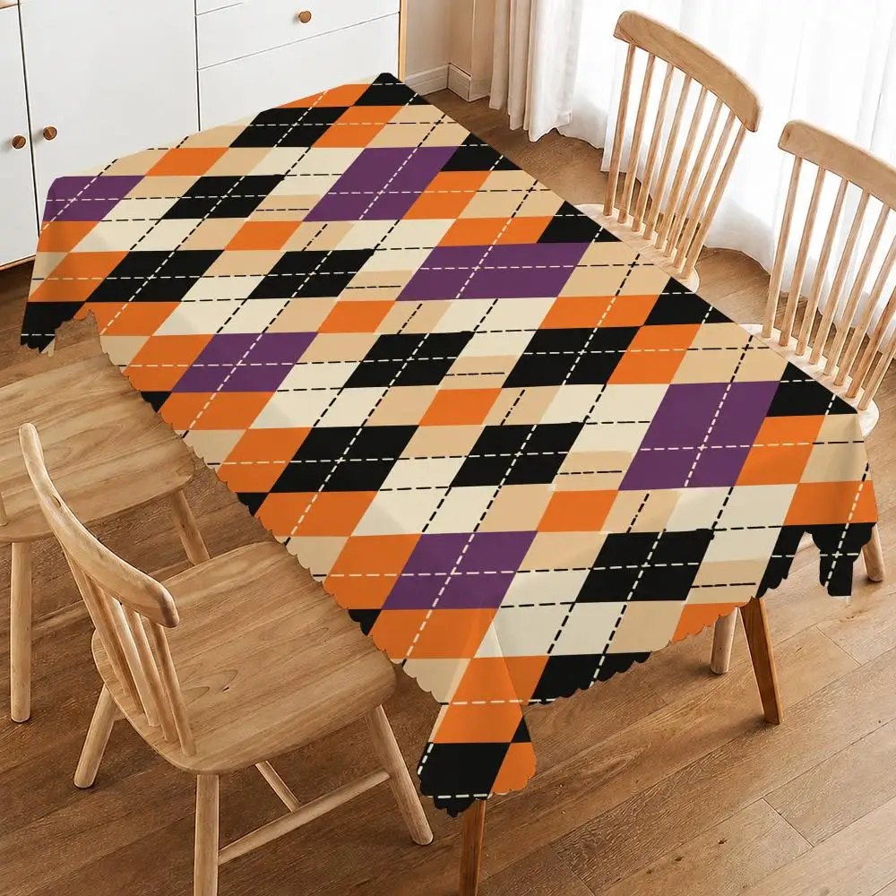 Vintage Halloween Argyle Table Cloth Home Party Picnic Dining Room Kitchen Desktop Dust-proof Decorative Table