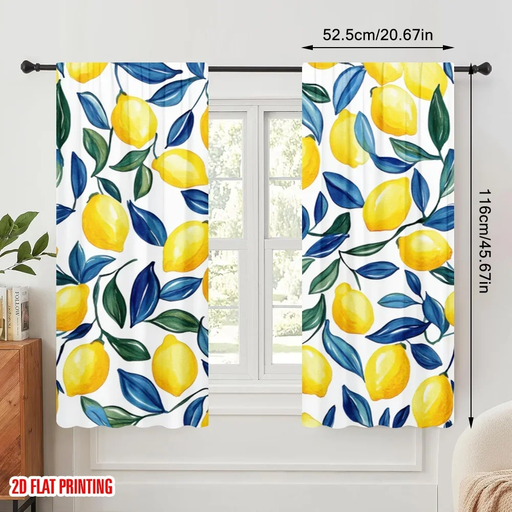 2pcs,2D plane printing Curtains Roller Blinds Lemon Harmony Versatile Polyester (without rod) Outdoor Decorations Ldeal for
