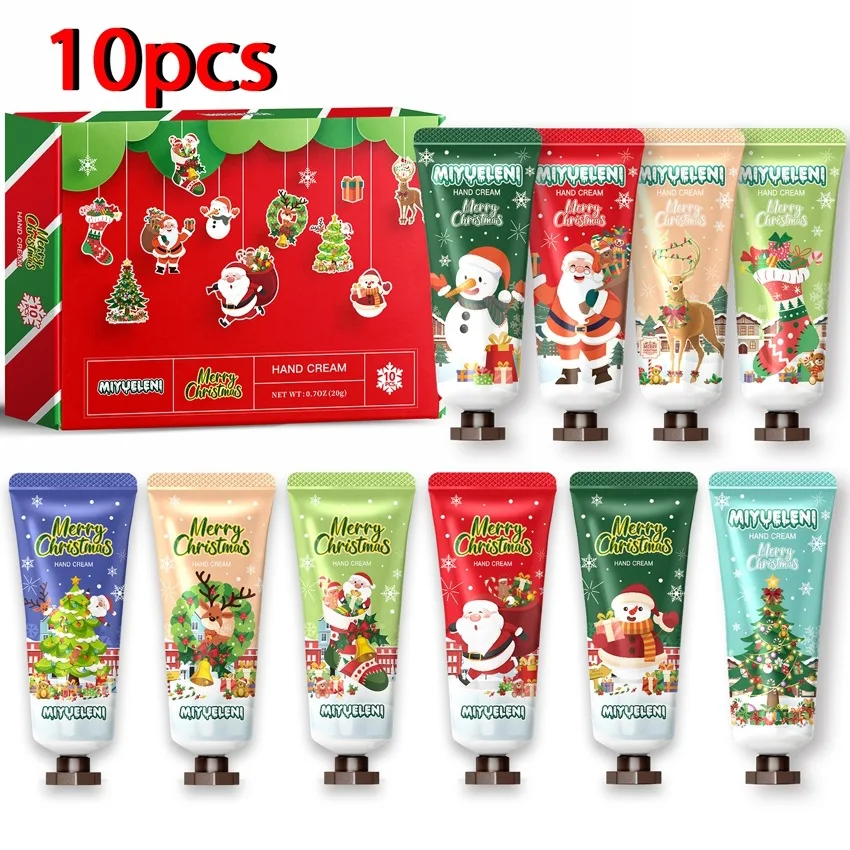 Christmas Hand Cream Gift Set 10 Pcs 30g Color Box Fruity Scent Hydrating Refreshing Non Greasy Holiday Gift for Women Family