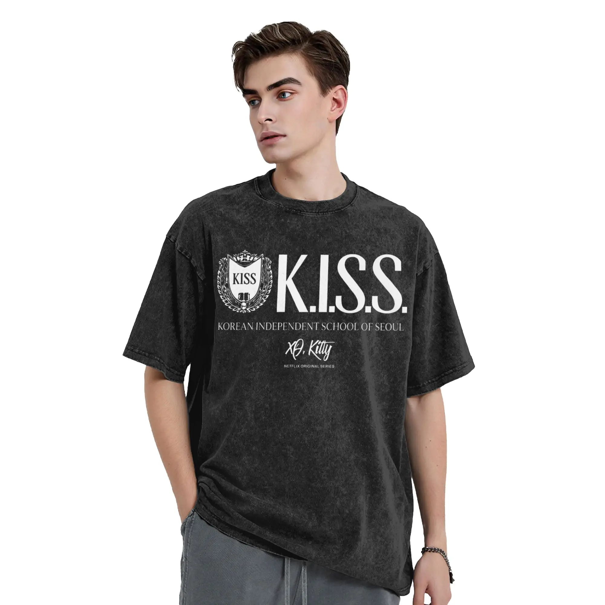 Kiss xo kitty T Shirt  Hip Hop T Shirts Short Sleeve Vintage Tops Summer Cotton Crew Neck Oversize Clothing