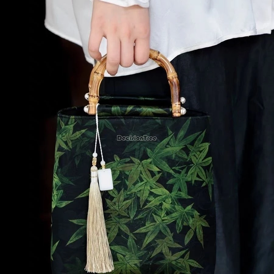 Bolsa de bambu Cheongsam chinesa para mulheres, bolsa de borla feminina, acessórios elegantes, antiga, nova, B35, 2024