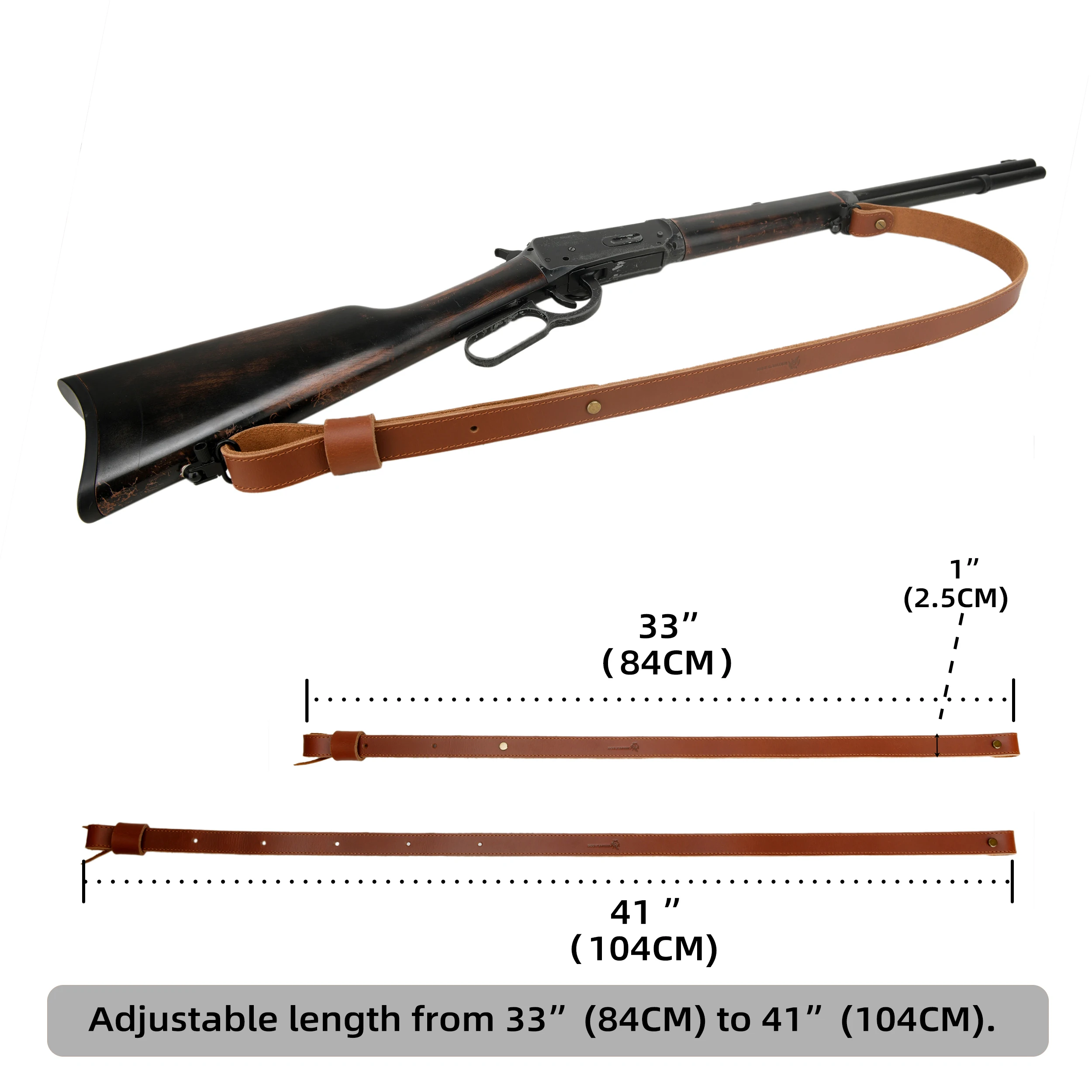 Hunting 1 Inch Wide Leather Rifle Sling Shooting Gun Strap Adjustable Gun Belt in Black / Brown