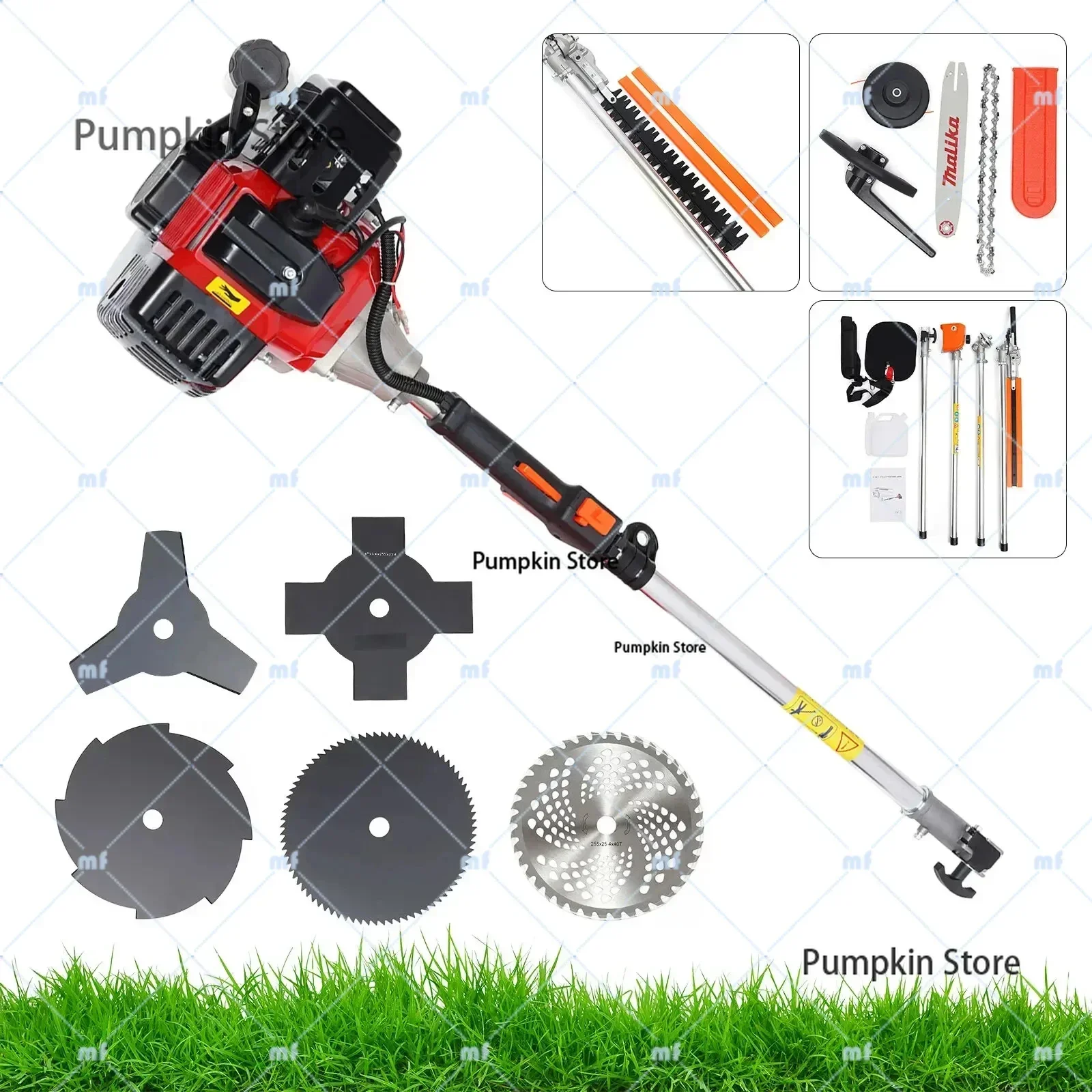 

For 52cc 2Stroke Hedge Strimmer Gasoline Brush Cutter Grass Wacker Weed Eater Lawn Mower Yard Pruner 10 In 1