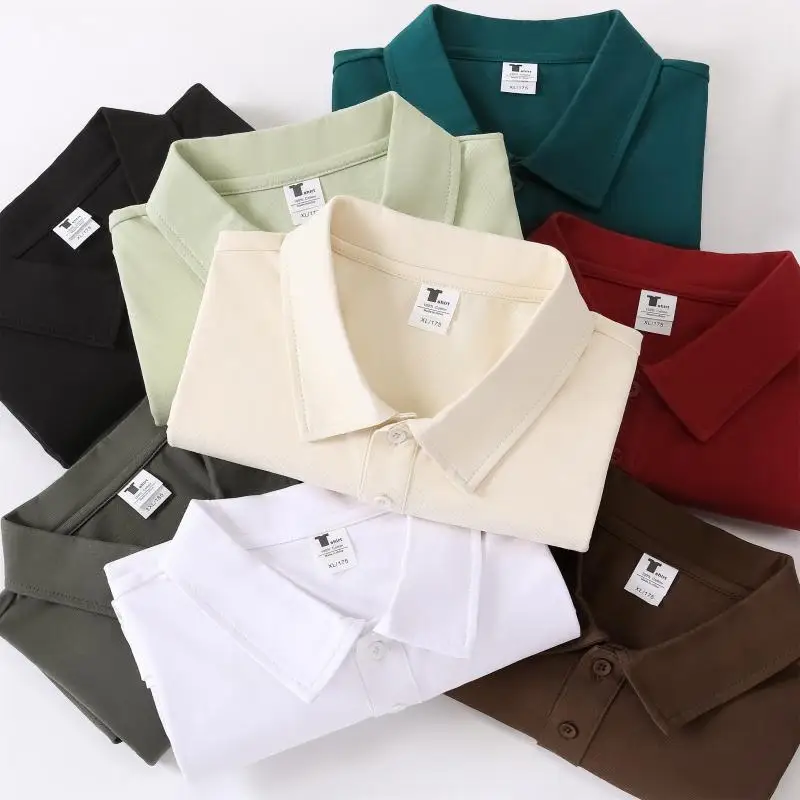

Summer Men's 100% Cotton Turn-down Collar Polo Shirt Breathable Business Casual Shirts Plus Size Anti-Bacterial Solid Beige Top