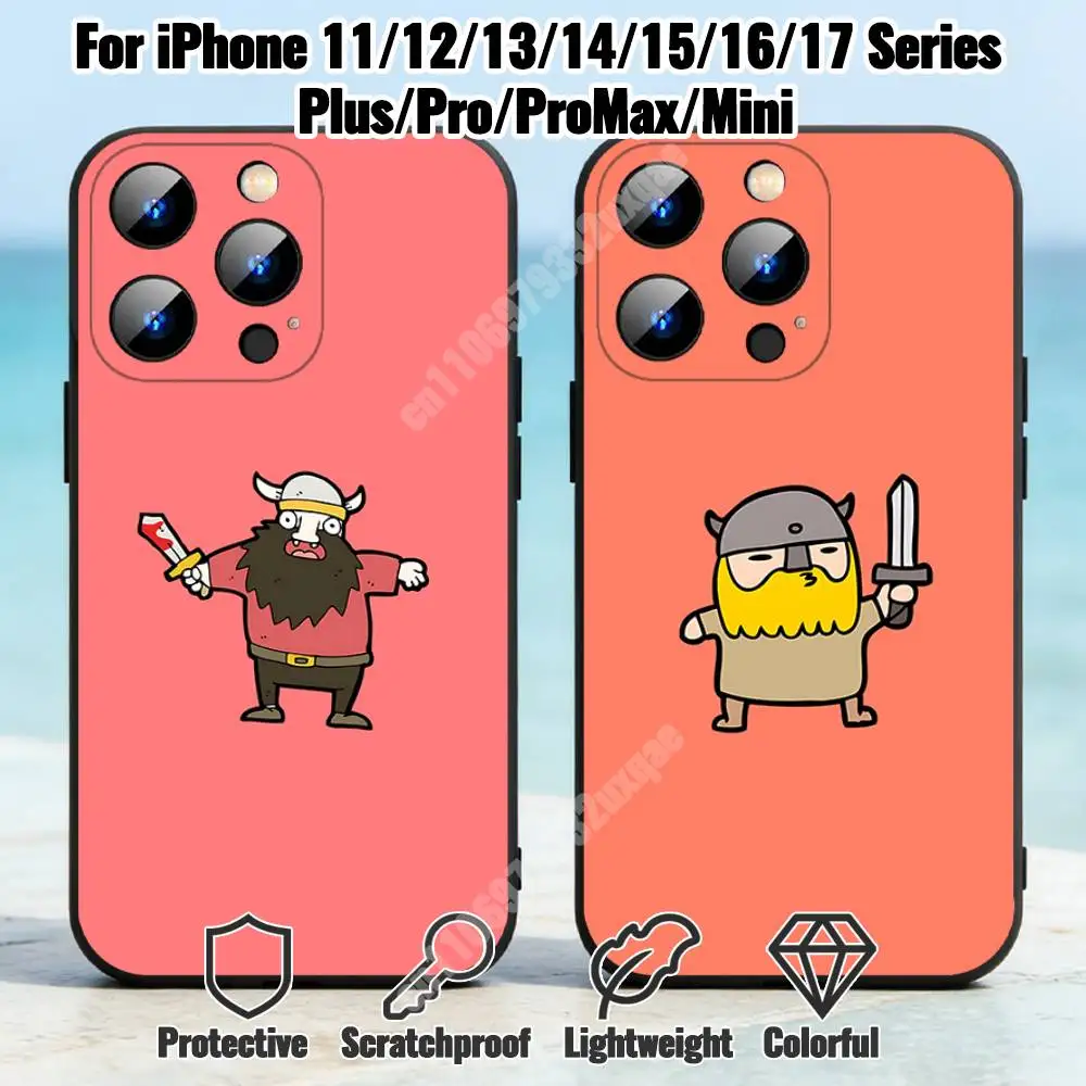

Cartoon Viking Berserker Phone Case for iPhone 17 16 Pro Plus Air 15 14 Max Mini 12 11 Soft Shockproof Cover