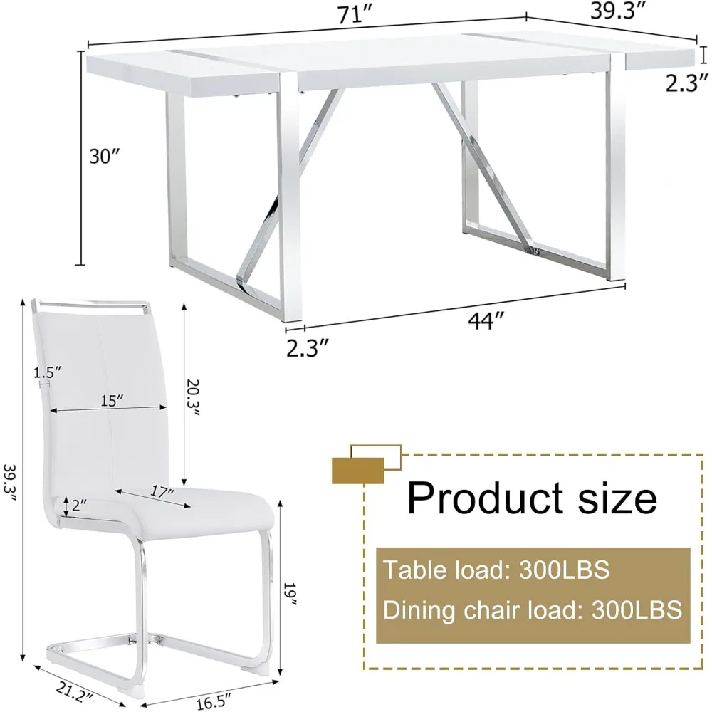 Eettafelset Voor 6, Rechthoekige Mdf Keukentafel En Leren Eetstoelen 6 Stuk, Eetkamer Set